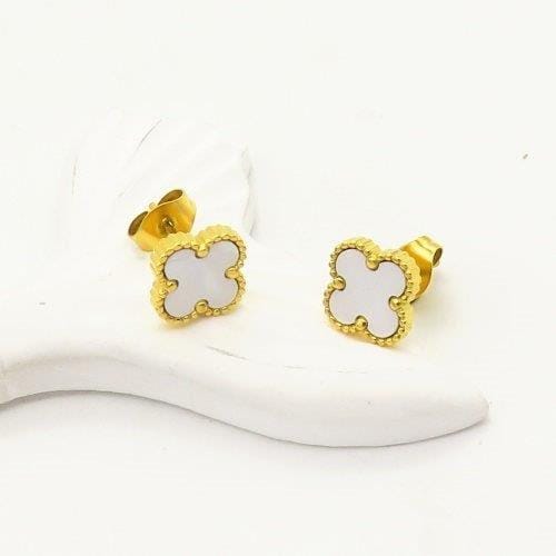 Stainless Steel Clover Stud - White