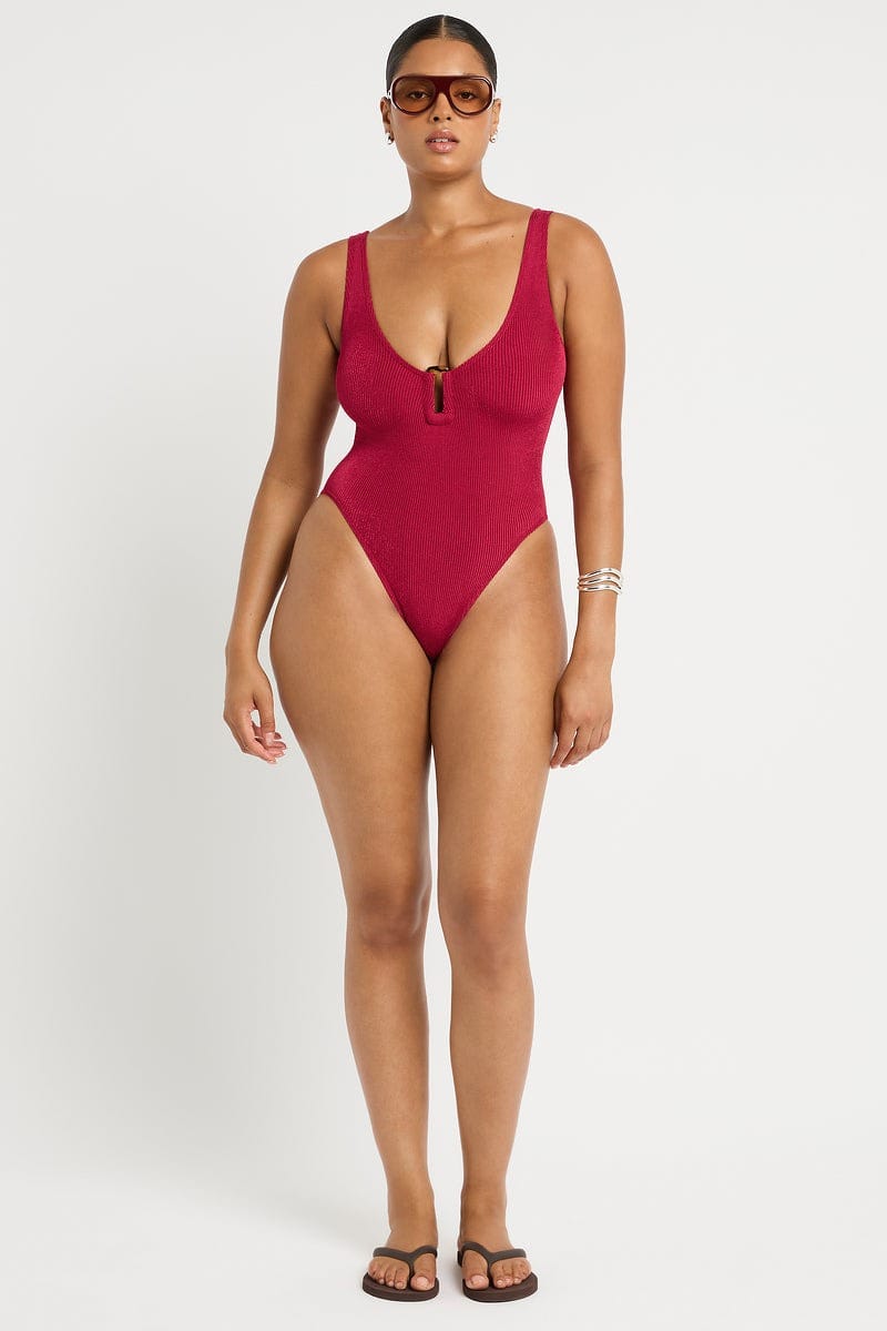 Bond Eye Ring Mara One Piece in Wine, alternate model front view