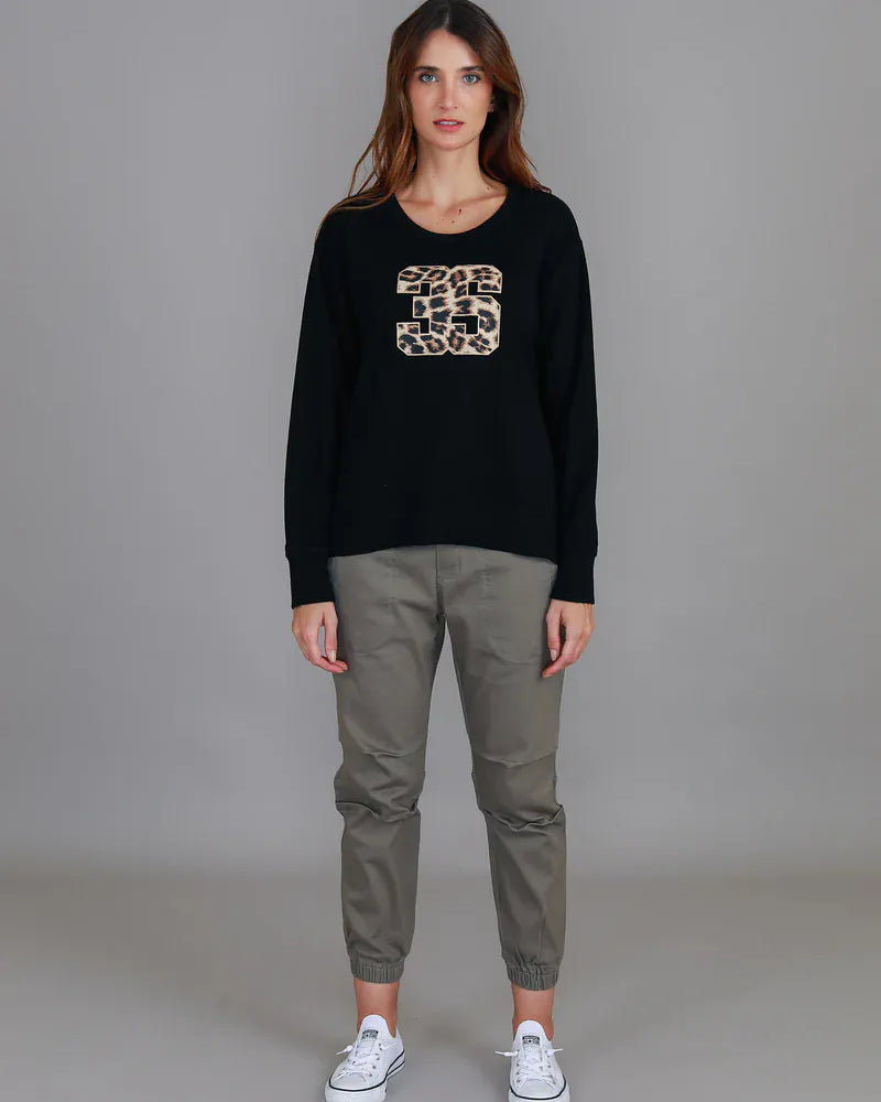 3rd Story 3rd Story Carina 3S Leopard Logo Sweatshirt 1610-2107 3rd Story Carina 3S Leopard Logo Sweatshirt Splash Swimwear Clothing Top Black / S