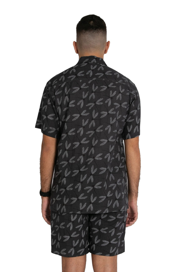 Men's Cotton Shirt - Dragonfly Grey - OM Designs - Splash Swimwear  - June23, mens, mens clothing', mens shirts, new clothing, new mens, OM Designs - Splash Swimwear 