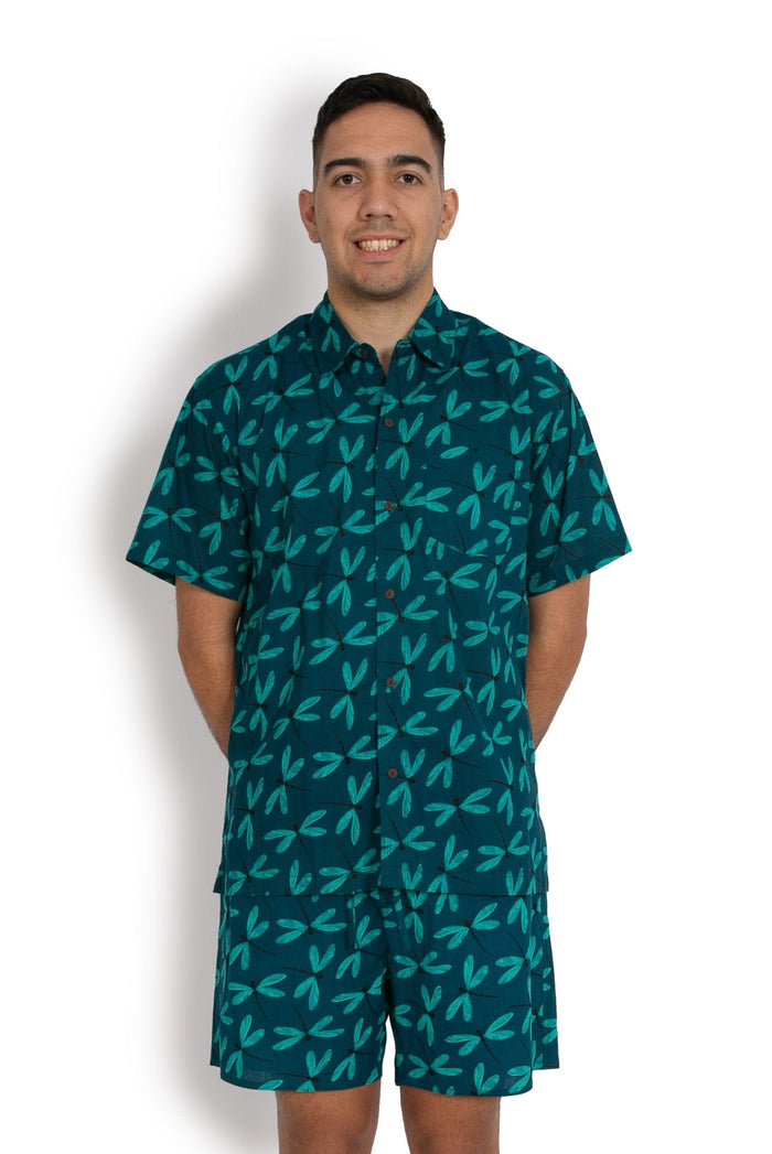 Men's Cotton Shirt - Dragonfly Blue - OM Designs - Splash Swimwear  - June23, mens, mens clothing', mens shirts, new clothing, new mens, OM Designs - Splash Swimwear 