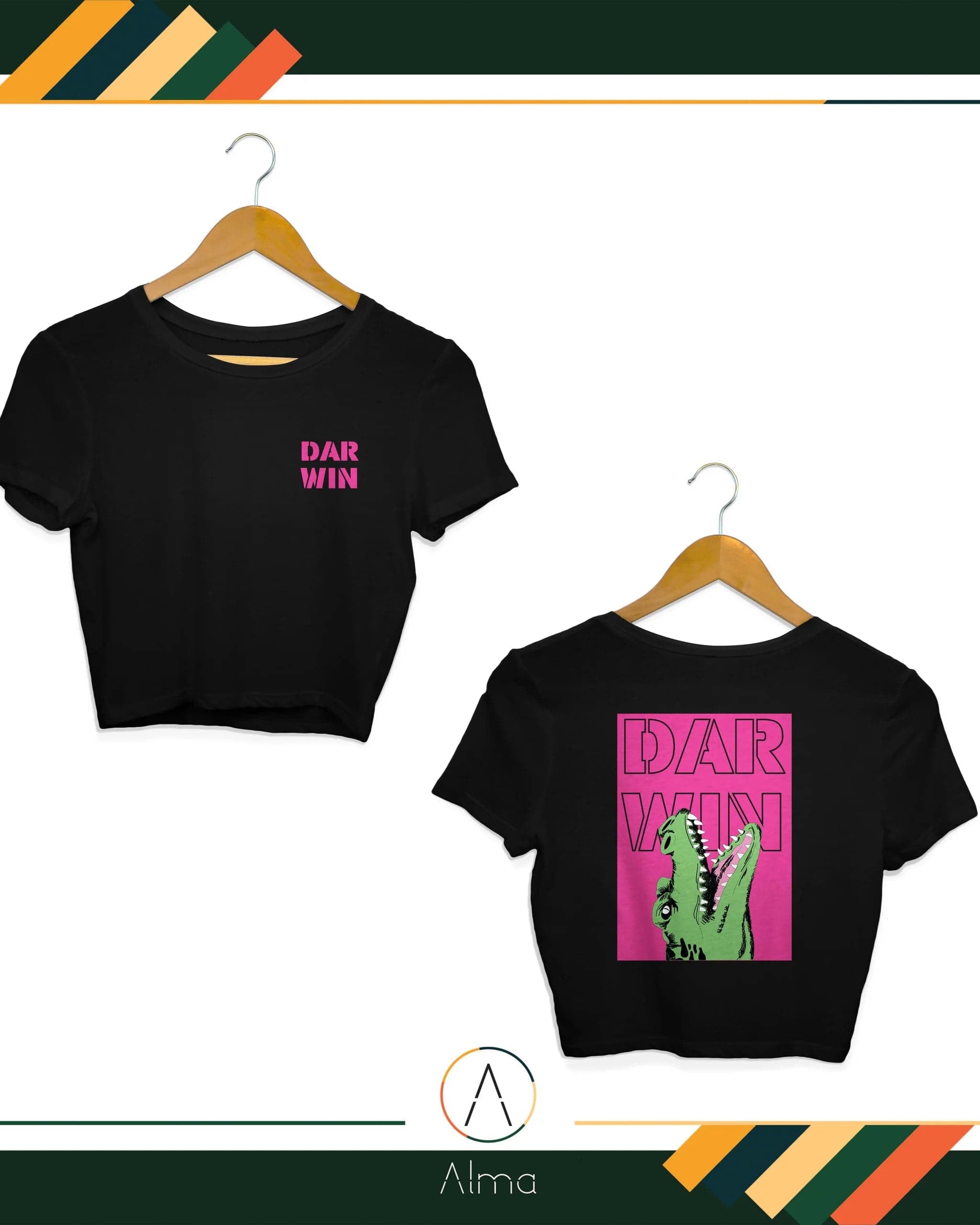Alma T-shirt Jumping Crocodile Black Crop Top