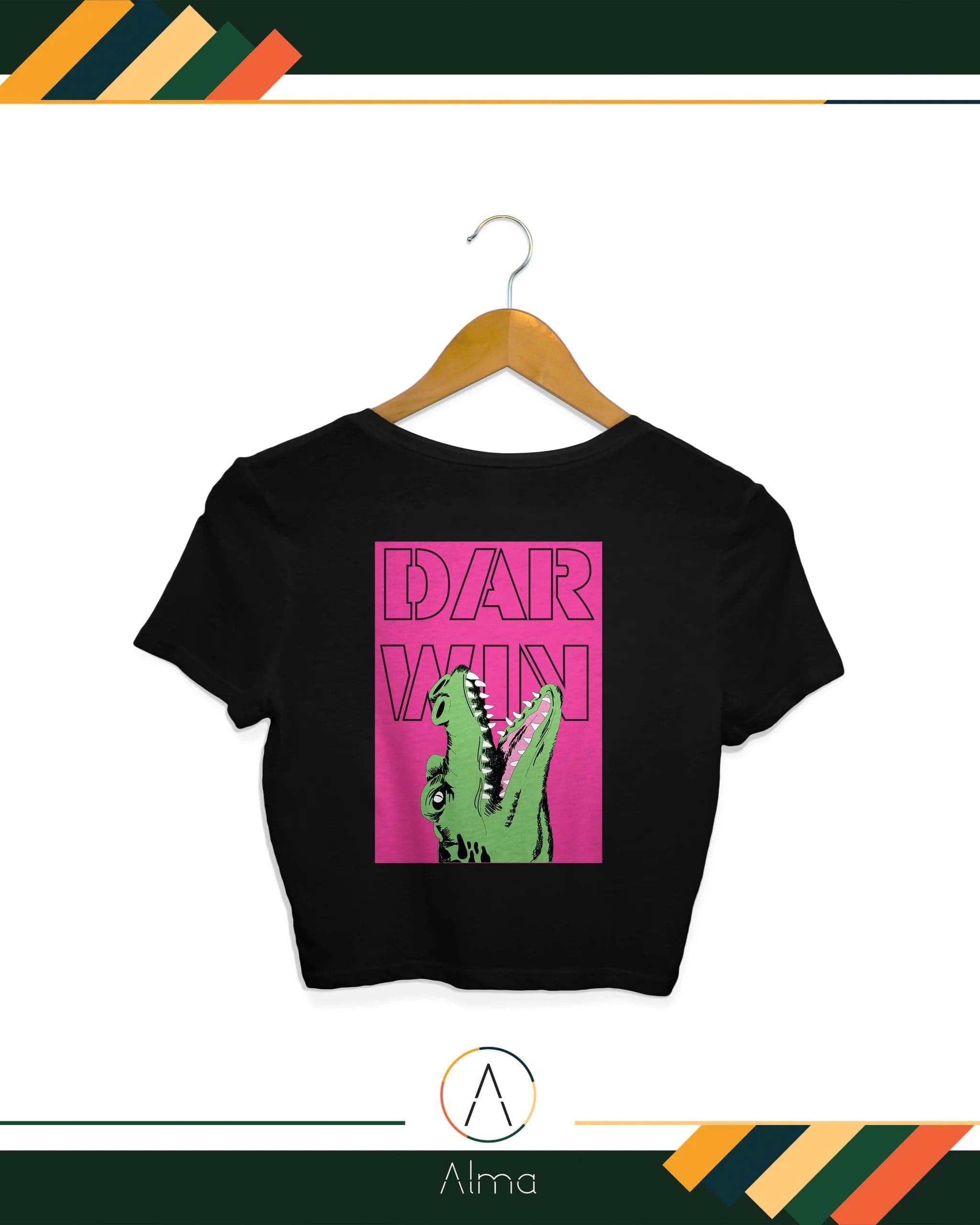 Alma T-shirt Jumping Crocodile Black Crop Top