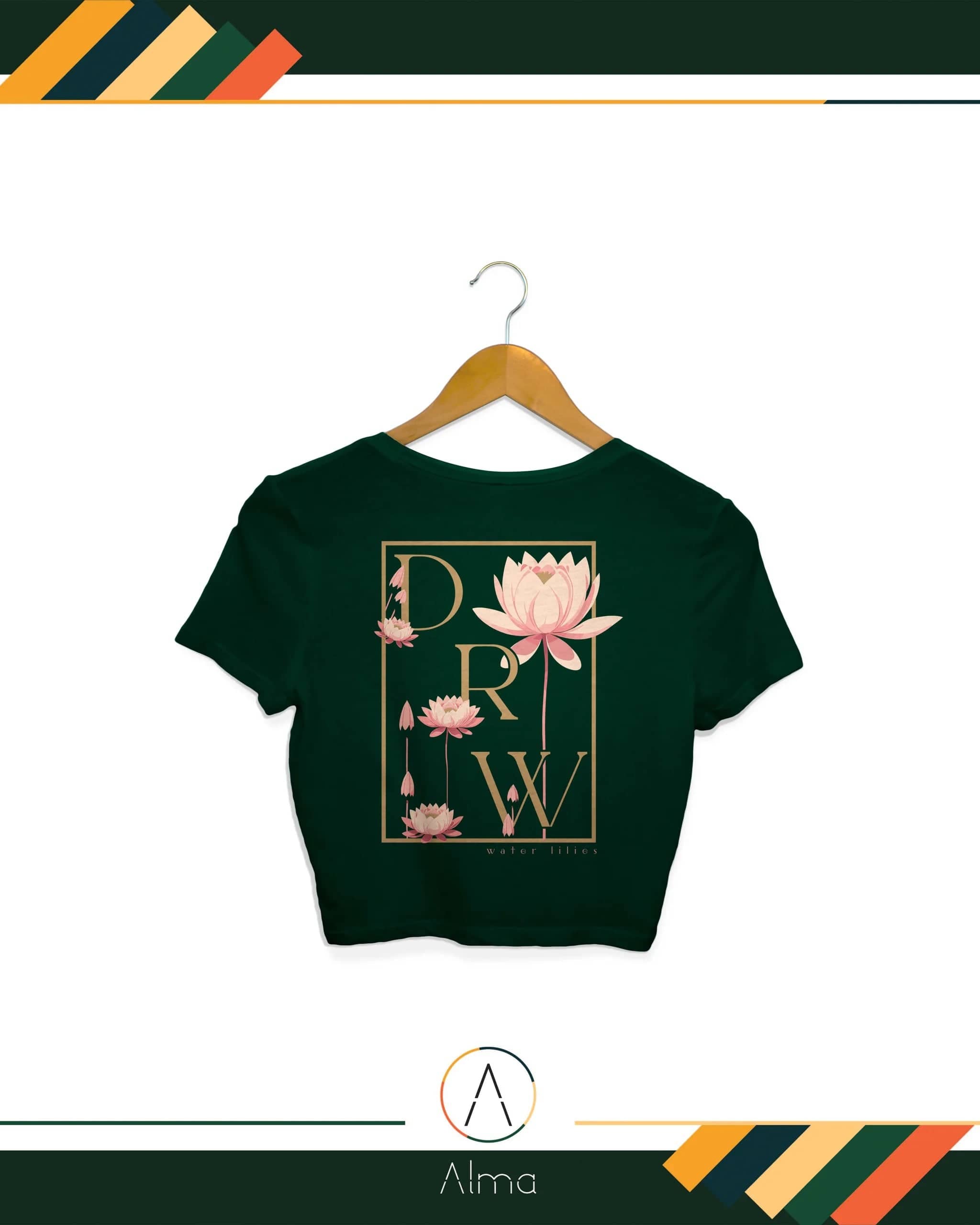 Alma T-shirt Water Lilies Green Crop Top