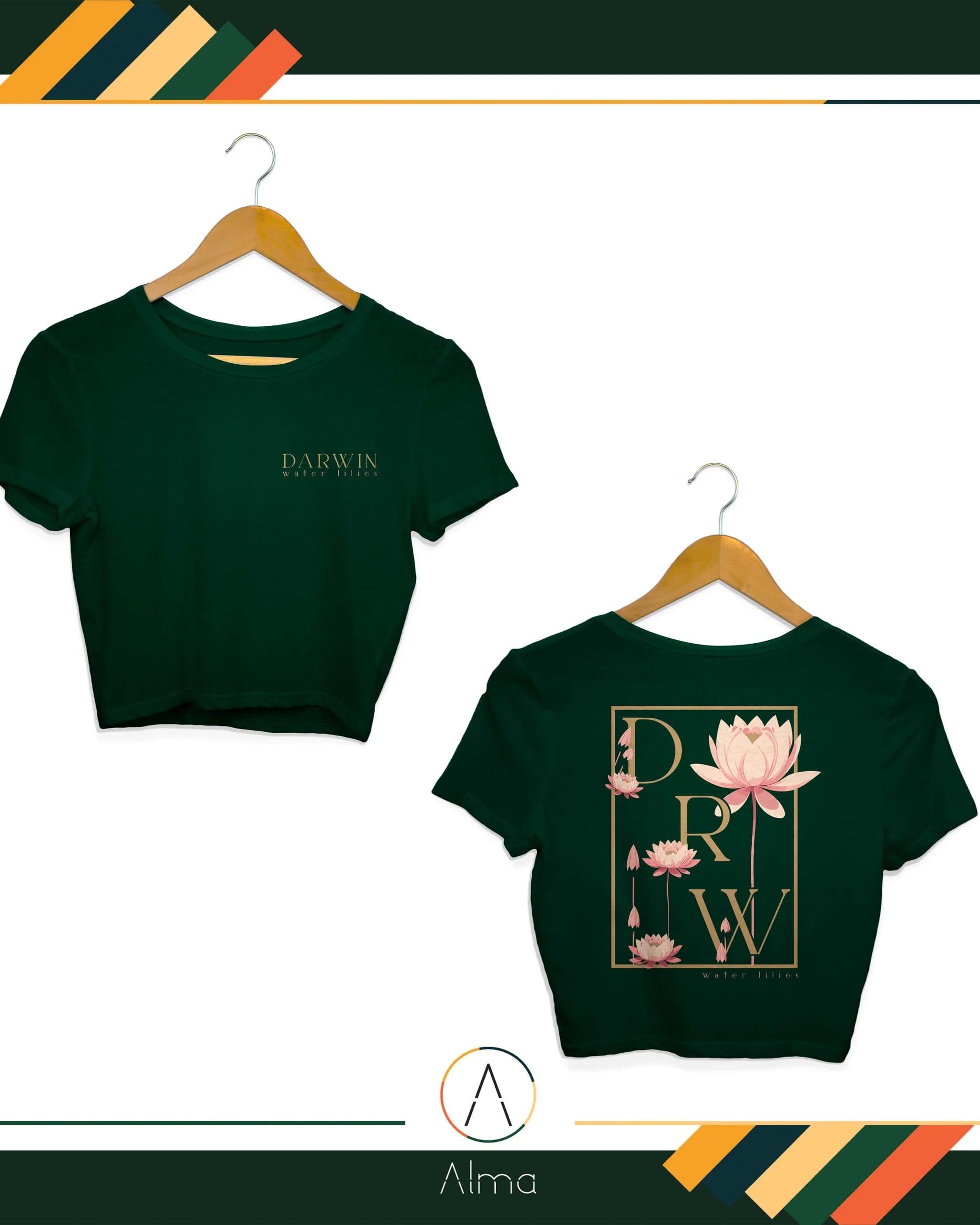 Alma T-shirt Water Lilies Green Crop Top