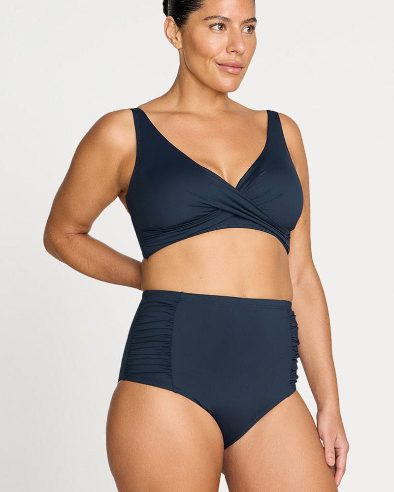 Artesands Artesands Hues Rouched Side High Waist Pant AT4705P Artesands Hues Rouched Side High Waist Pant | Australia Splash Swimwear Bikini Bottoms Navy / 10 1000031792