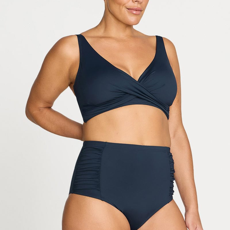 Artesands Artesands Hues Rouched Side High Waist Pant AT4705P Artesands Hues Rouched Side High Waist Pant | Australia Splash Swimwear Bikini Bottoms Navy / 10 1000031792