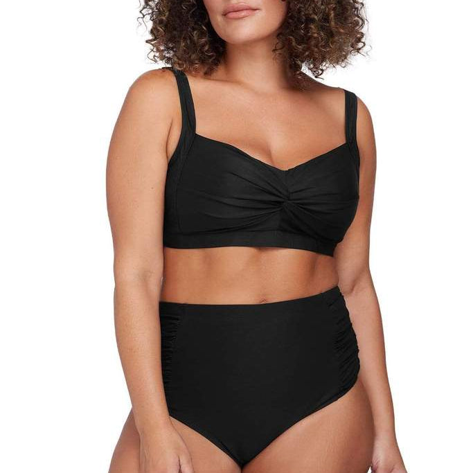 Artesands Hues Rouched Side High Waist Pant AT4705P Splash Swimwear Bikini Bottoms Black / 12 9347760182104