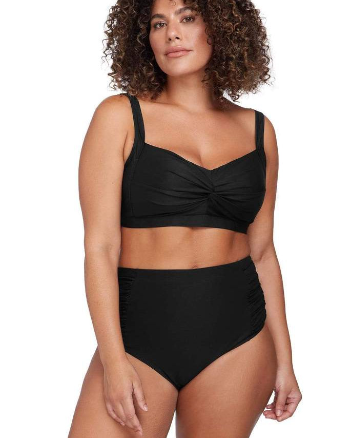 Artesands Hues Rouched Side High Waist Pant AT4705P Splash Swimwear Bikini Bottoms Black / 12 9347760182104