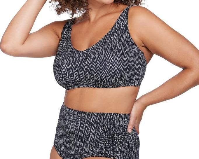 Artesands Zig Zag Ruched Side High Waist Pant Splash Swimwear Bikini Bottoms