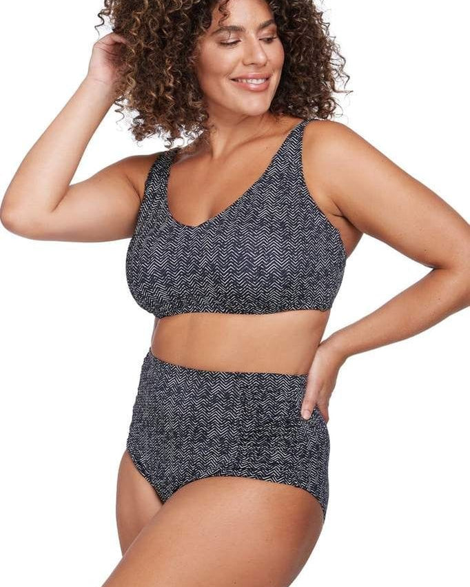 Artesands Zig Zag Ruched Side High Waist Pant Splash Swimwear Bikini Bottoms