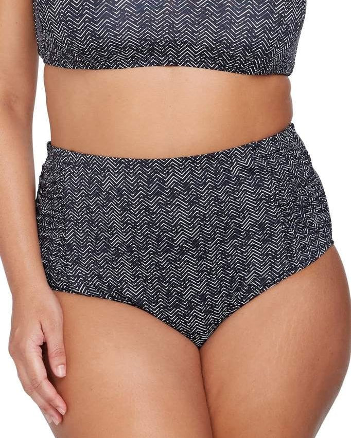 Artesands Zig Zag Ruched Side High Waist Pant Splash Swimwear Bikini Bottoms
