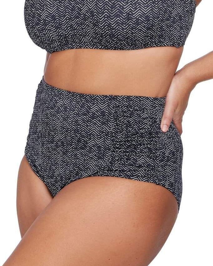 Artesands Zig Zag Ruched Side High Waist Pant Splash Swimwear Bikini Bottoms