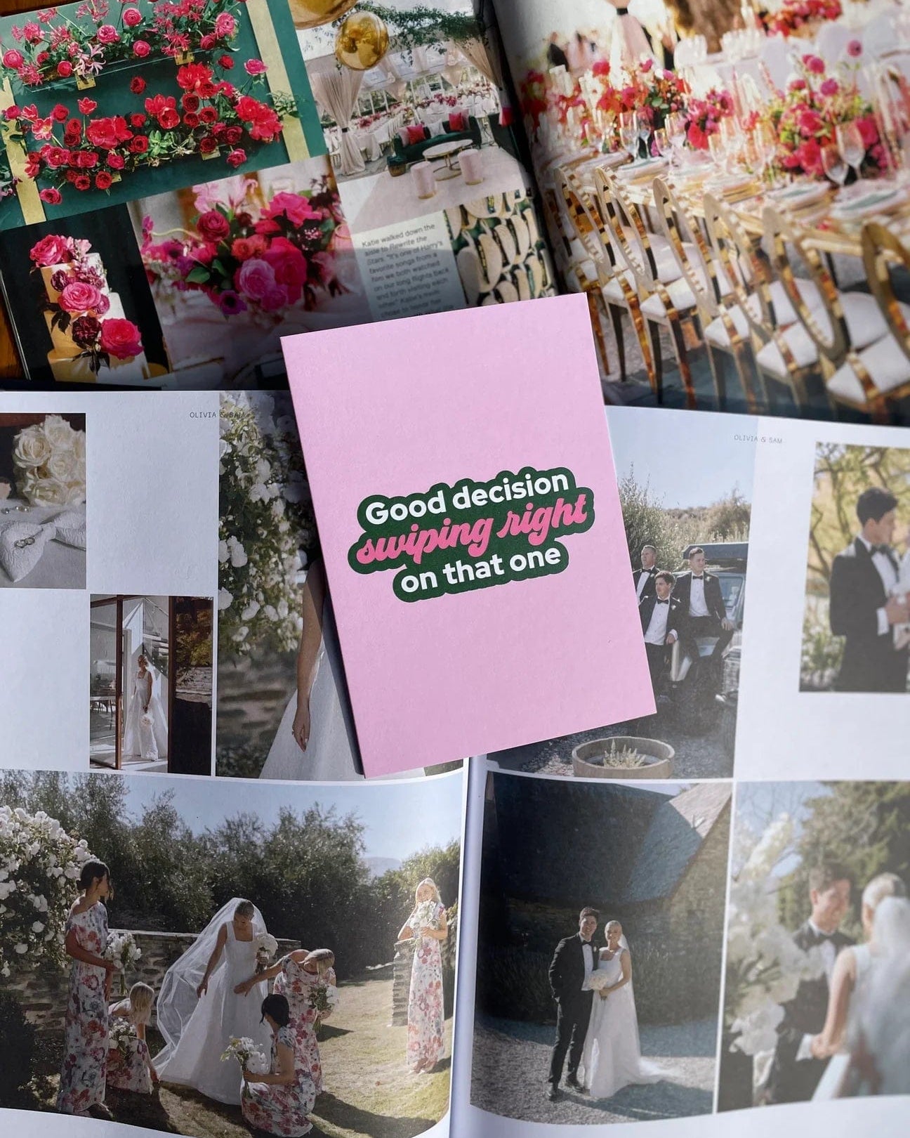 Bad on Paper Swiping right - Pink Wedding Greeting Card Swiping right - Pink Wedding Greeting Card Splash Swimwear Accessories MGC004