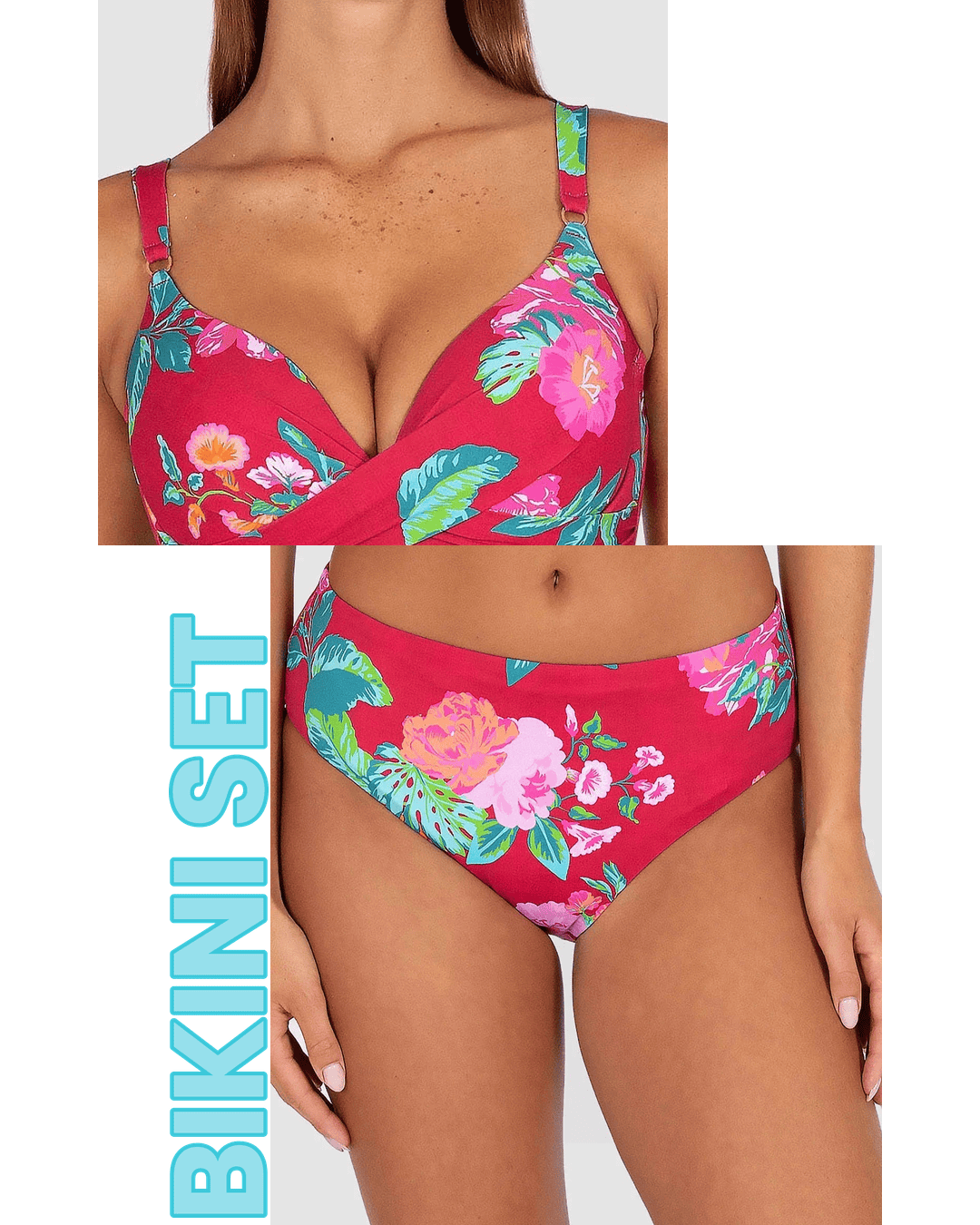 Baku Baku Cala Luna C/DD Bra & Mid Pant Bikini Set - Raspberry BRA100CLA+PANT632CLA-RSP-12 Baku Cala Luna C/DD Bra & Mid Pant Bikini Set - Raspberry Splash Swimwear Bikini Set 12 38798071038809