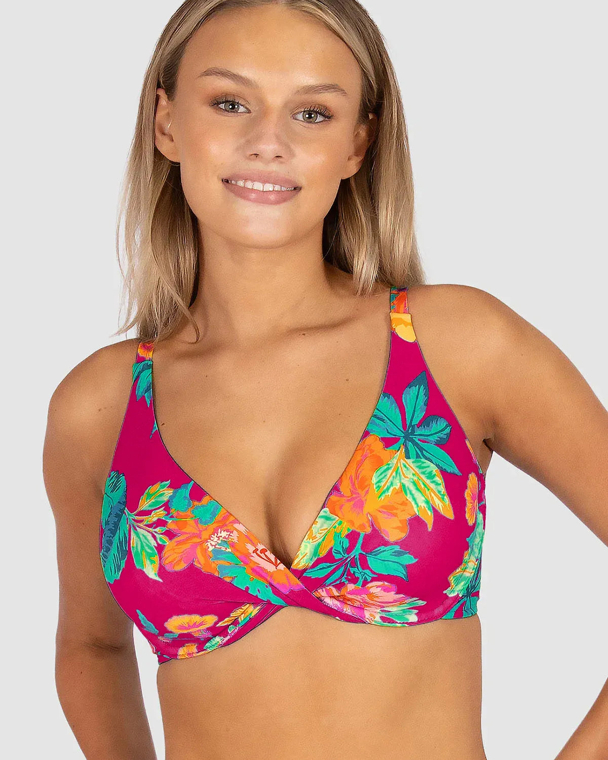 Baku Baku Cala Luna F Cup Wrap Bikini Bra Top - Raspberry Cala Luna F Cup Tri | Baku Splash Swimwear Bikini Tops