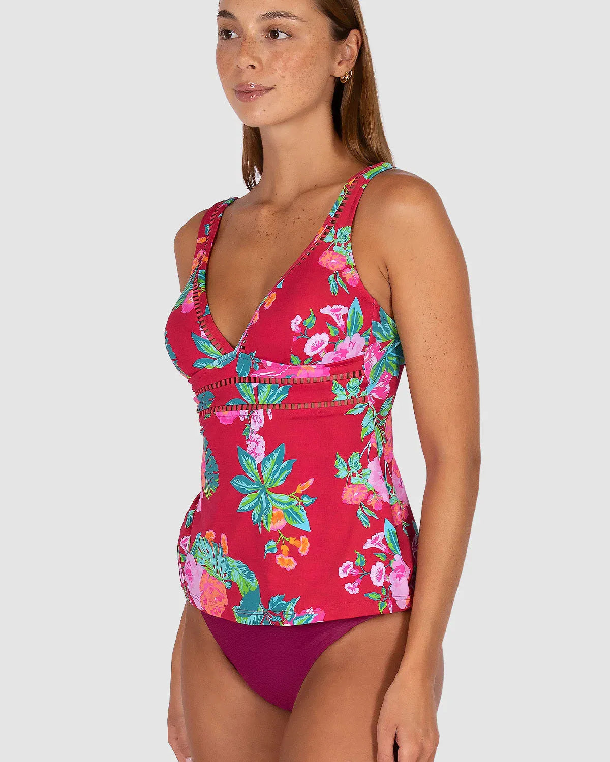 Baku Baku Cala Luna Longline Singlet - Raspberry Cala Luna Lline Singlet | Baku Splash Swimwear Tankini Tops
