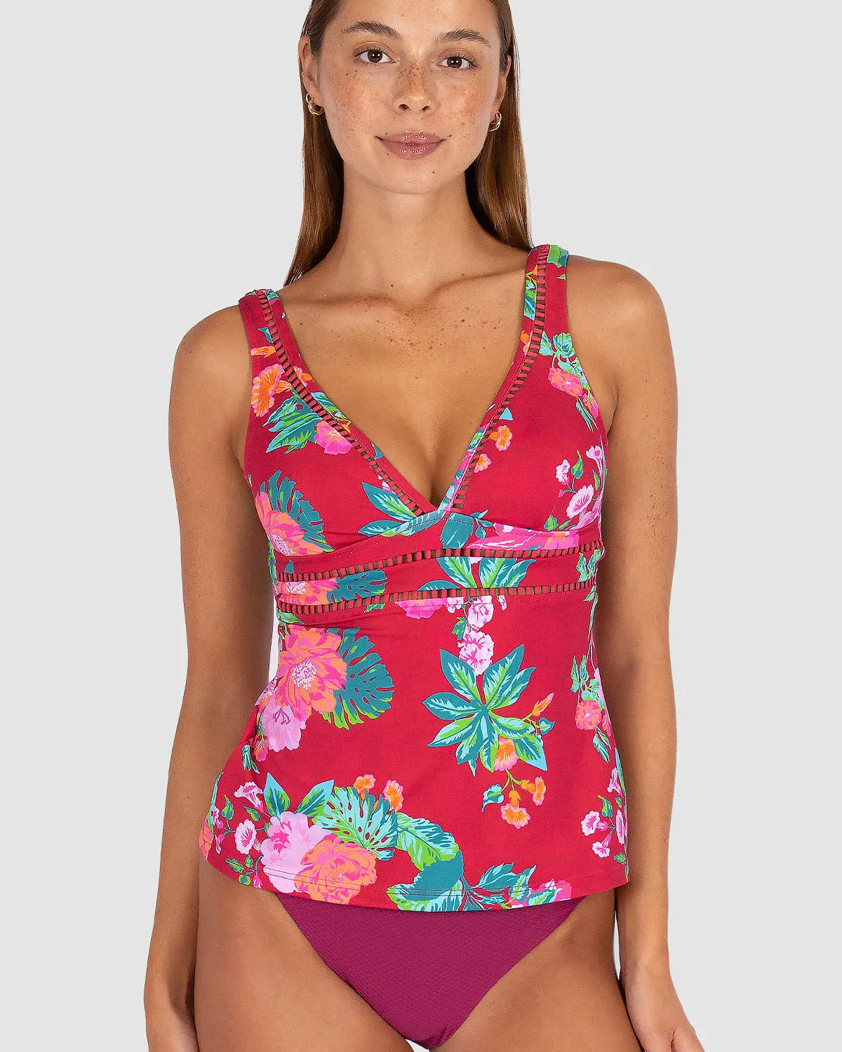 Baku Baku Cala Luna Longline Singlet - Raspberry Cala Luna Lline Singlet | Baku Splash Swimwear Tankini Tops