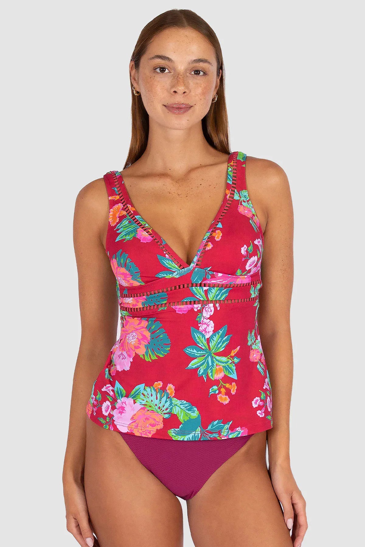 Baku Baku Cala Luna Longline Singlet - Raspberry Cala Luna Lline Singlet | Baku Splash Swimwear Tankini Tops