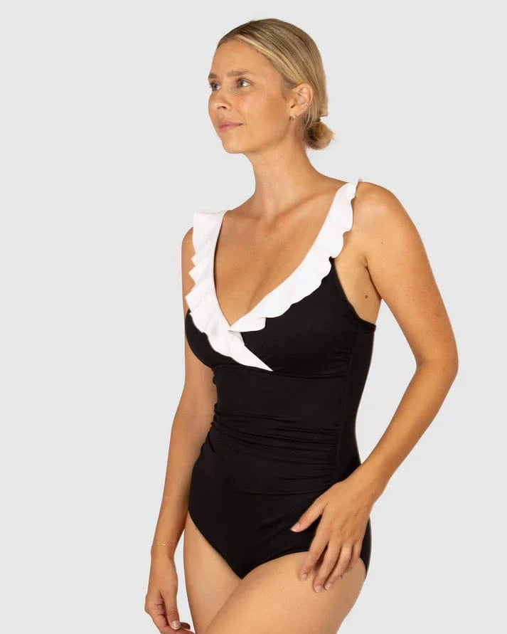 Baku Baku Chloro E.F Cup Frill One Piece Swimsuit - Black /White Baku Chloro E.F Cup Frill One Piece Swimsuit - Black /White Splash Swimwear One Pieces