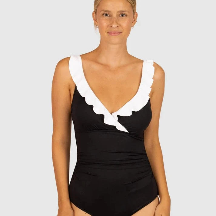 Baku Baku Chloro E.F Cup Frill One Piece Swimsuit - Black /White Baku Chloro E.F Cup Frill One Piece Swimsuit - Black /White Splash Swimwear One Pieces