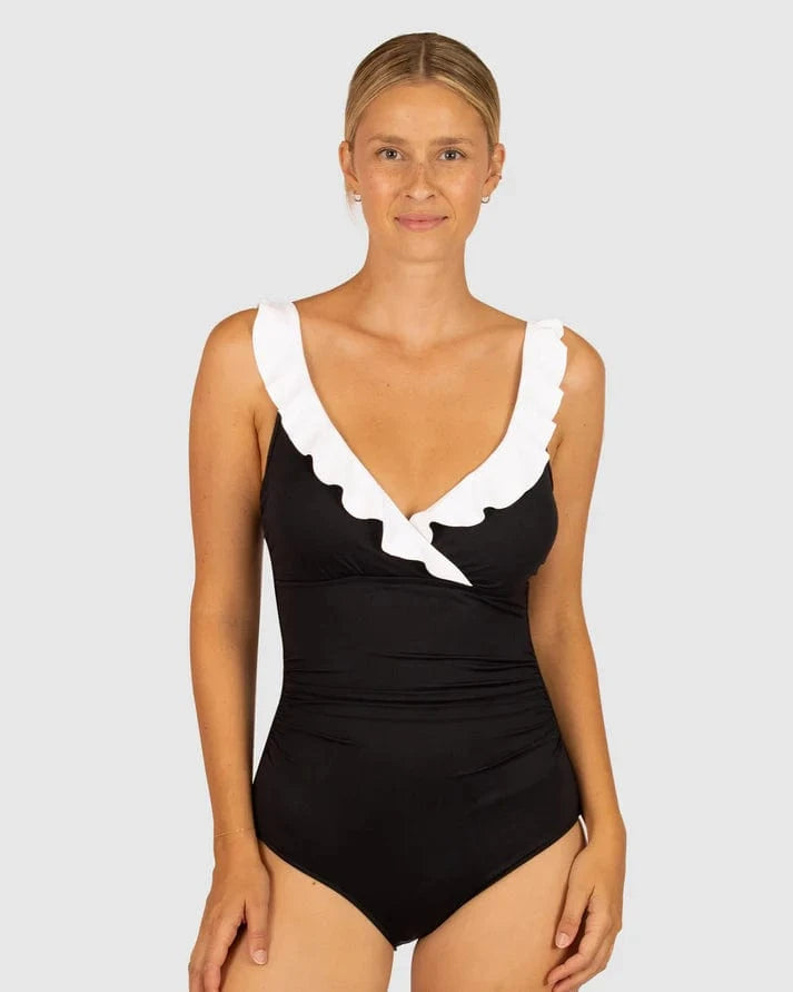 Baku Baku Chloro E.F Cup Frill One Piece Swimsuit - Black /White Baku Chloro E.F Cup Frill One Piece Swimsuit - Black /White Splash Swimwear One Pieces