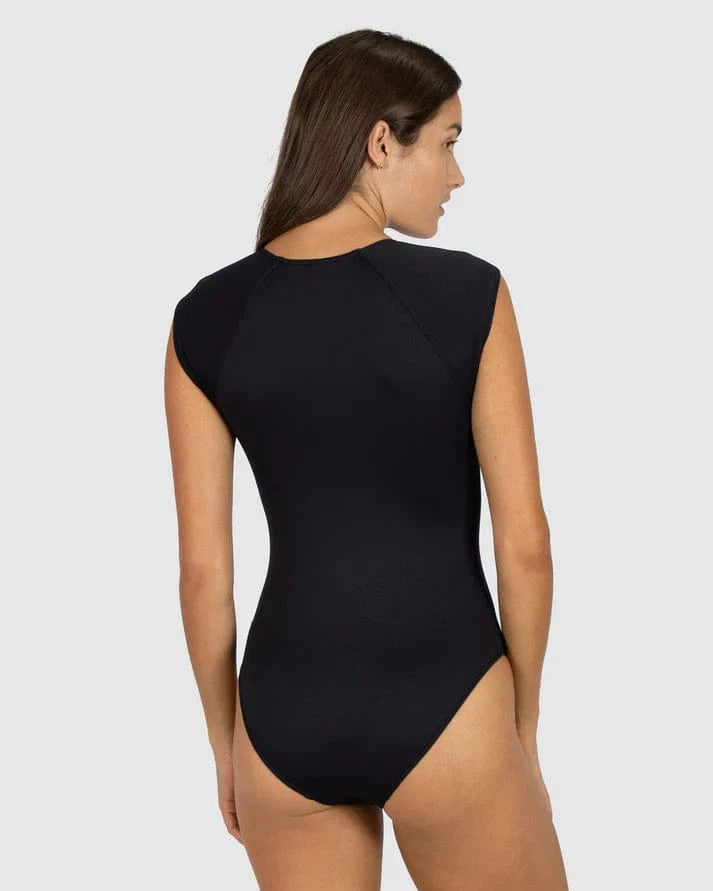 Baku Baku Chloro Resis Cap Sleeve Surf Suit - Black Baku Chloro Resis Cap Sleeve Surf Suit - Black Splash Swimwear One Pieces