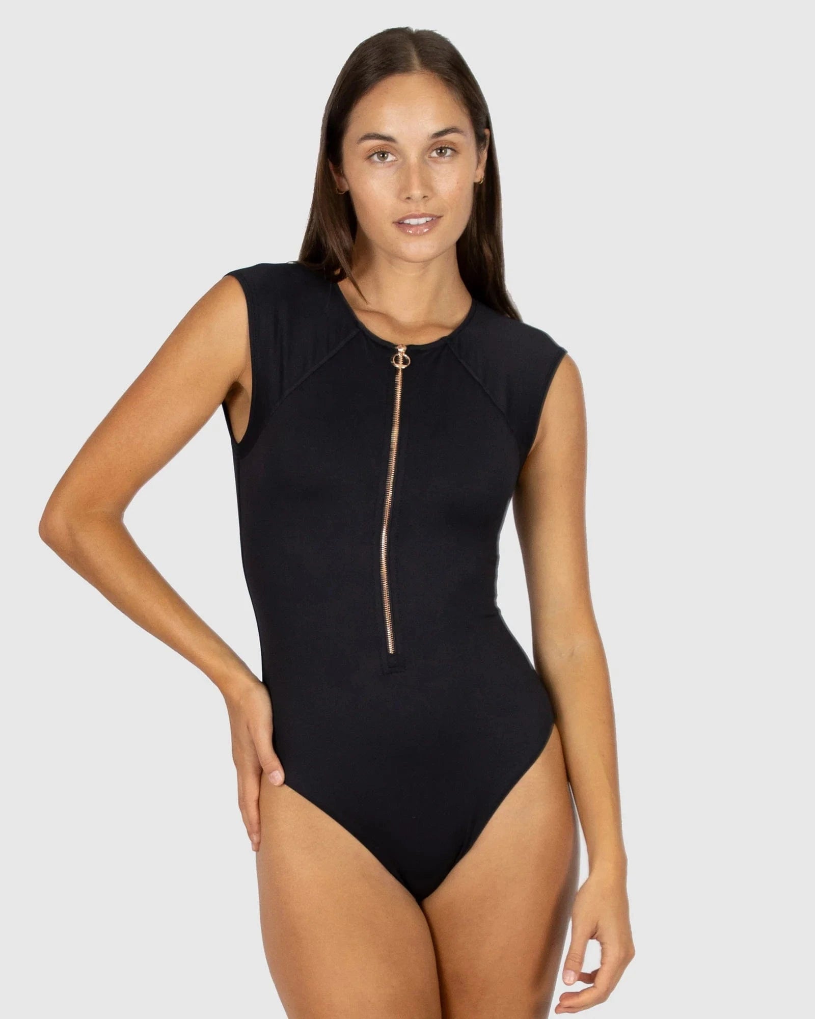 Baku Baku Chloro Resis Cap Sleeve Surf Suit - Black Baku Chloro Resis Cap Sleeve Surf Suit - Black Splash Swimwear One Pieces