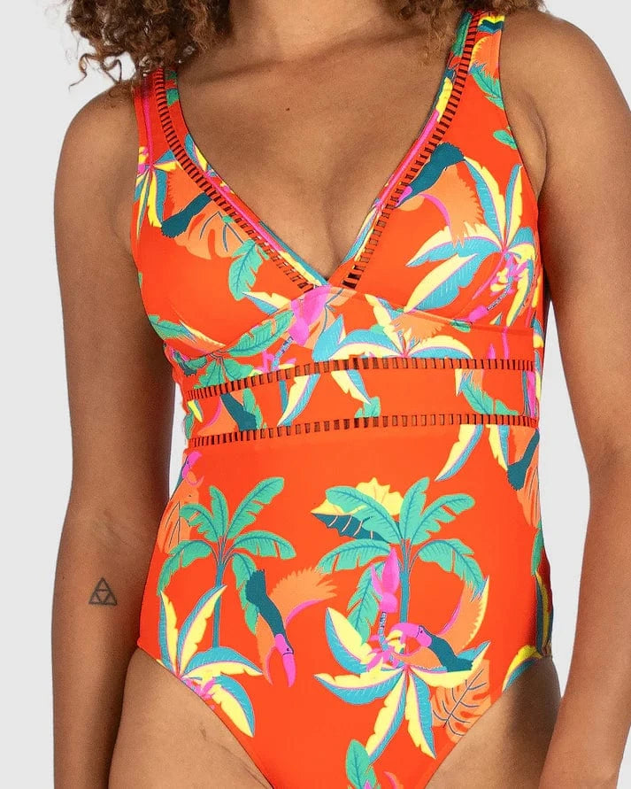 Baku Baku Rio Grande Longline One Piece Swimsuit - Flame Baku Rio Grande Longline One Piece Swimsuit - Flame Splash Swimwear