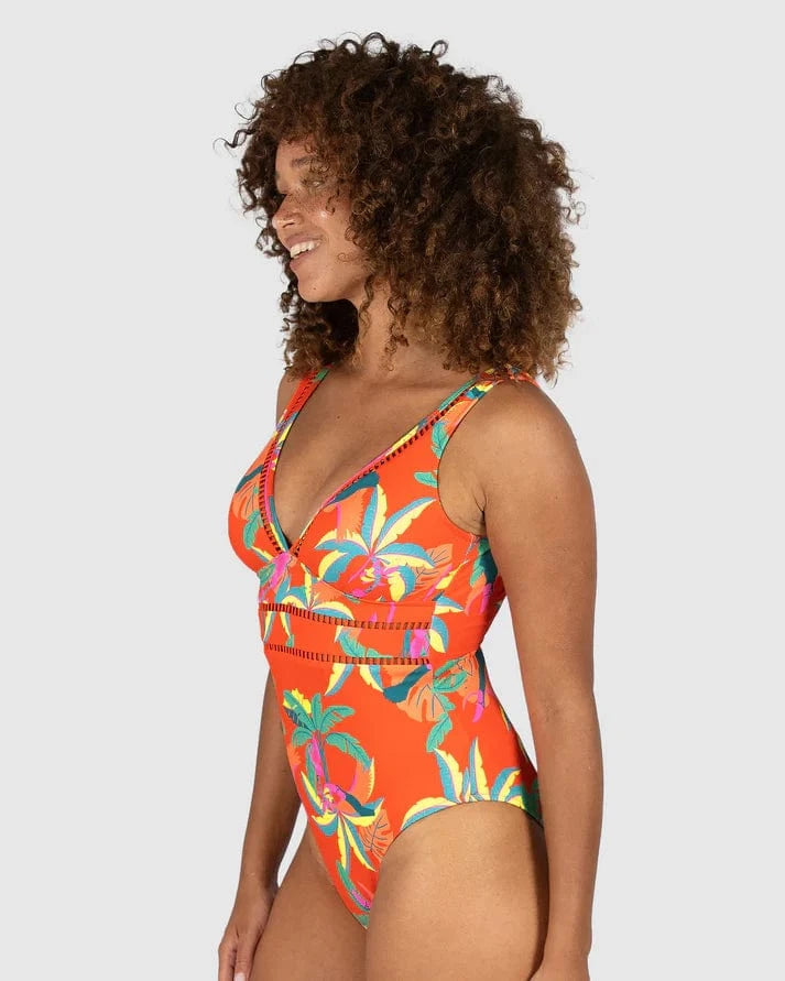 Baku Baku Rio Grande Longline One Piece Swimsuit - Flame Baku Rio Grande Longline One Piece Swimsuit - Flame Splash Swimwear