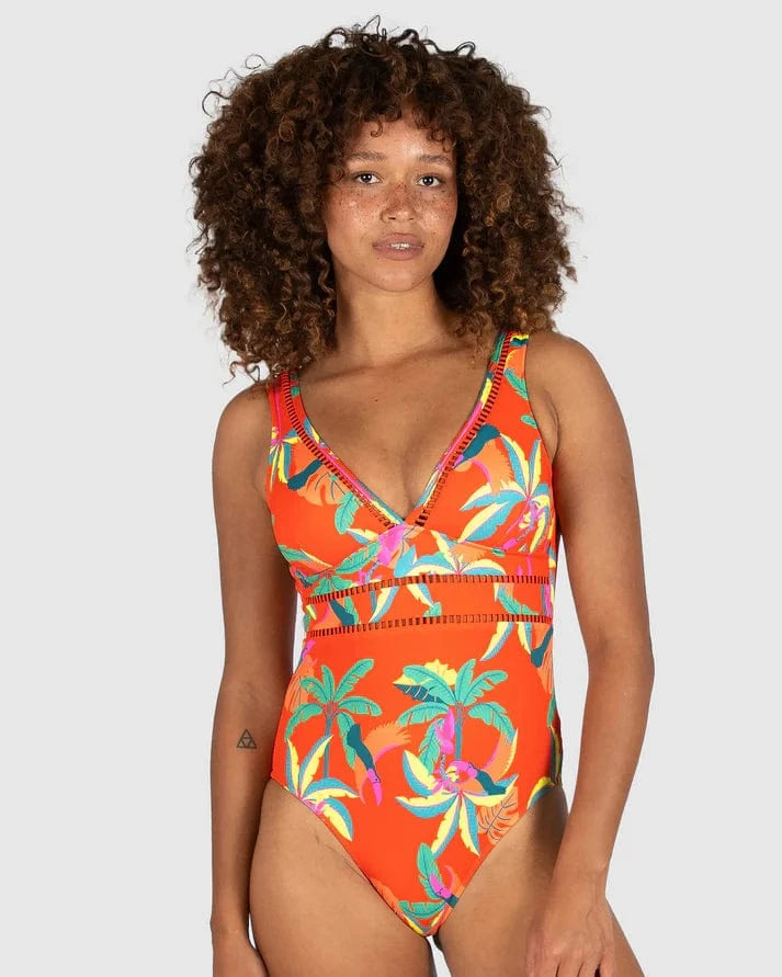 Baku Baku Rio Grande Longline One Piece Swimsuit - Flame Baku Rio Grande Longline One Piece Swimsuit - Flame Splash Swimwear