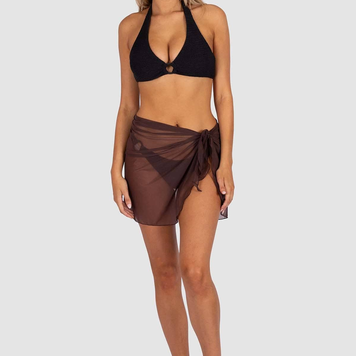 Baku Baku Short Mesh Pareo C636PRP Baku Short Mesh Pareo Splash Swimwear Sarongs Chocolate / S/M 9361355162388