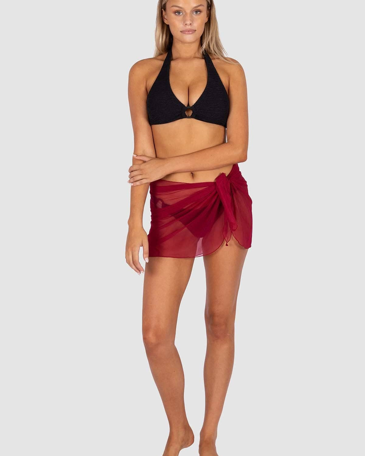 Baku Baku Short Mesh Pareo C636PRR Baku Short Mesh Pareo Splash Swimwear Sarongs Scarlet / S/M 9361355162463