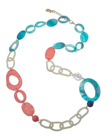 Blue Scarab Accessories N442374 Blue/Pink Sia Resin Necklace Blue Scarab Sia Chain Necklace - Blue/Green