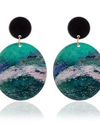Blue Scarab Accessories E440394 Green Sia Round Marbled Resin Earrings