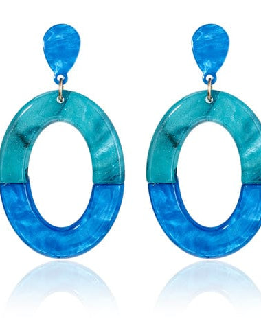 Blue Scarab Accessories E440321 Blue/Ocean Sia Two Tone Oval Resin Earrings Blue Scarab Sia Chain Necklace - Blue/Green