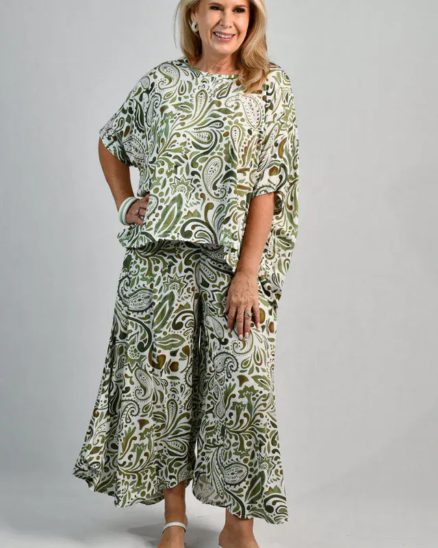 Bodacious Bodacious Sydney Wide Leg Pant - Paisley Green Bodacious Sydney Wide Leg Pant - Paisley Green Splash Swimwear Pants