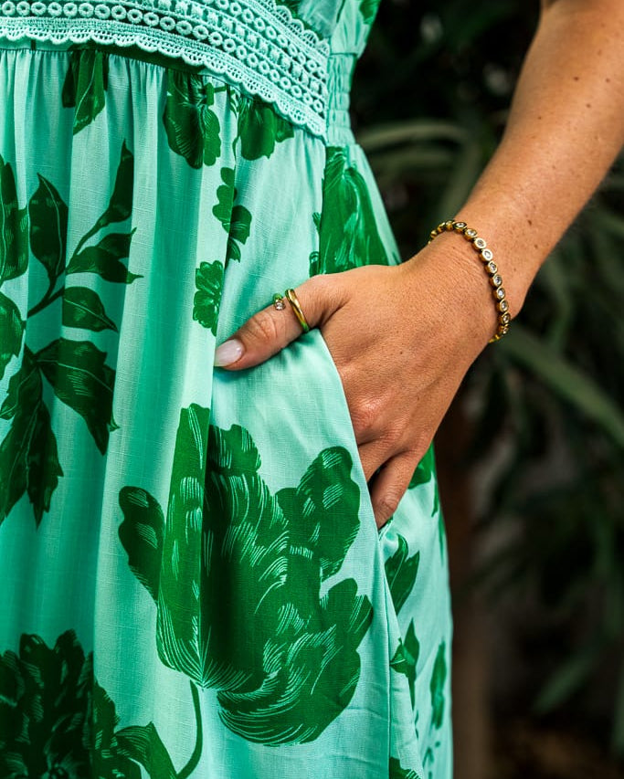 Boho Australia Boho Australia Emaan Dress - Green Floral Boho Australia Emaan Dress - Green Floral Splash Swimwear Dresses
