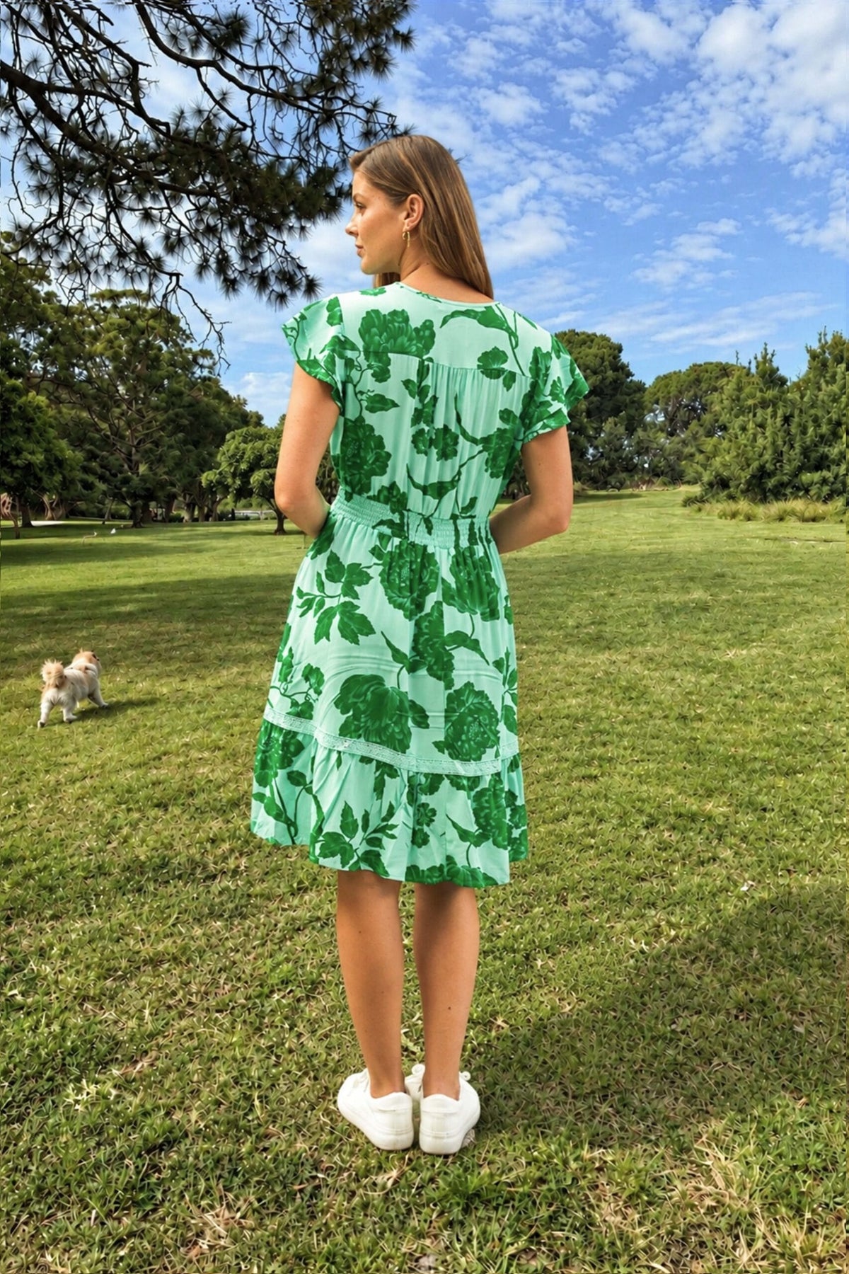 Boho Australia Boho Australia Emaan Dress - Green Floral Boho Australia Emaan Dress - Green Floral Splash Swimwear Dresses