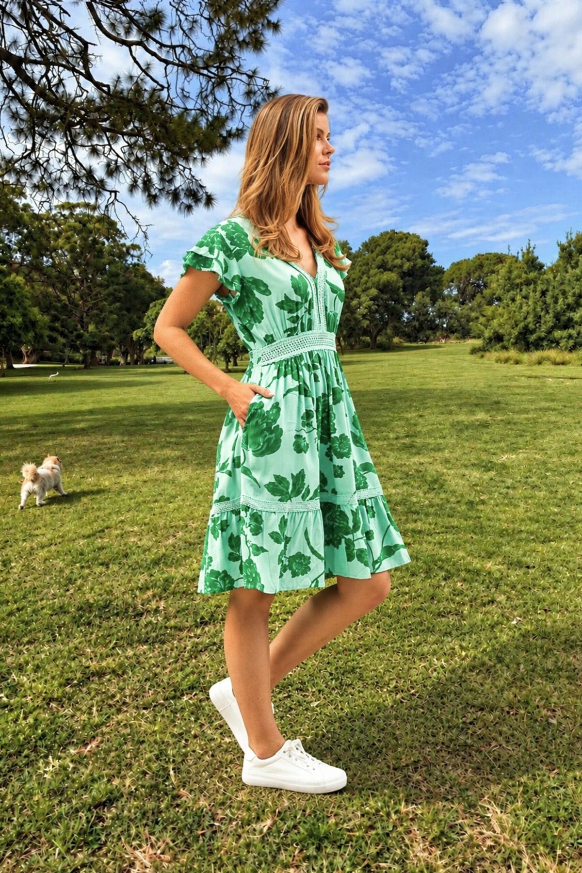 Boho Australia Boho Australia Emaan Dress - Green Floral Boho Australia Emaan Dress - Green Floral Splash Swimwear Dresses