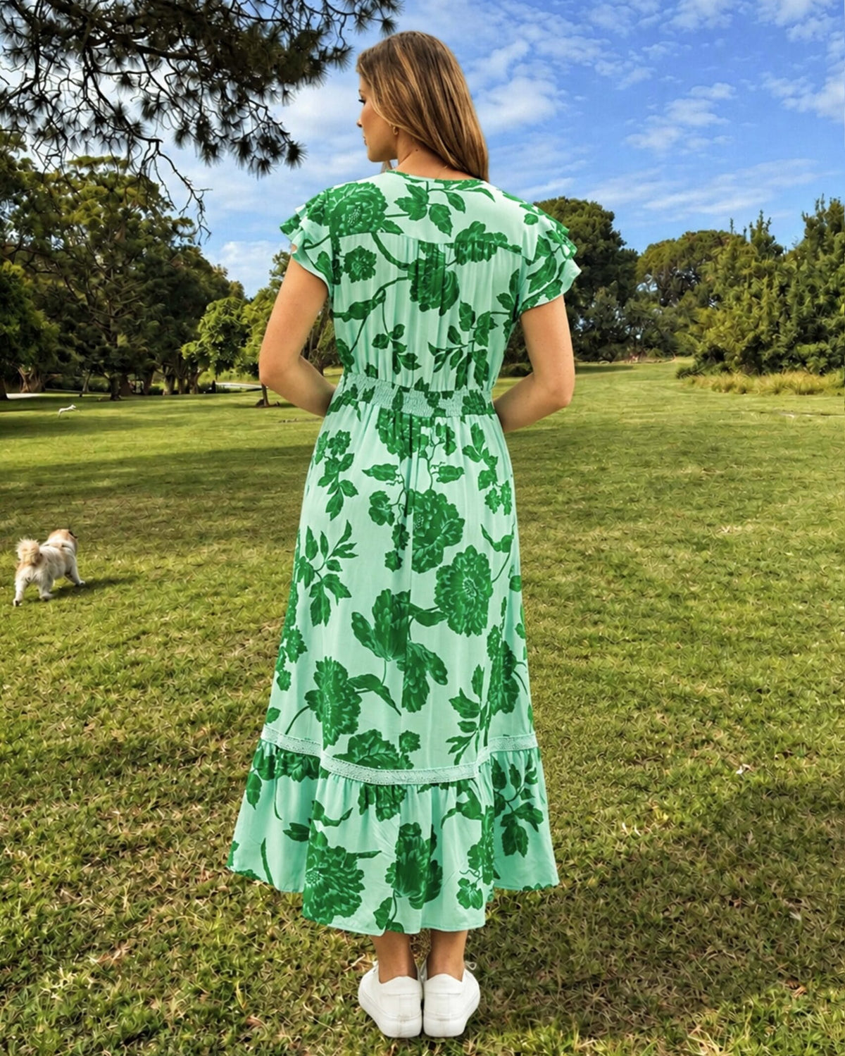 Boho Australia Boho Australia Emaan Midi Dress - Green Floral Boho Australia Emaan Midi Dress - Green Floral Splash Swimwear Dresses