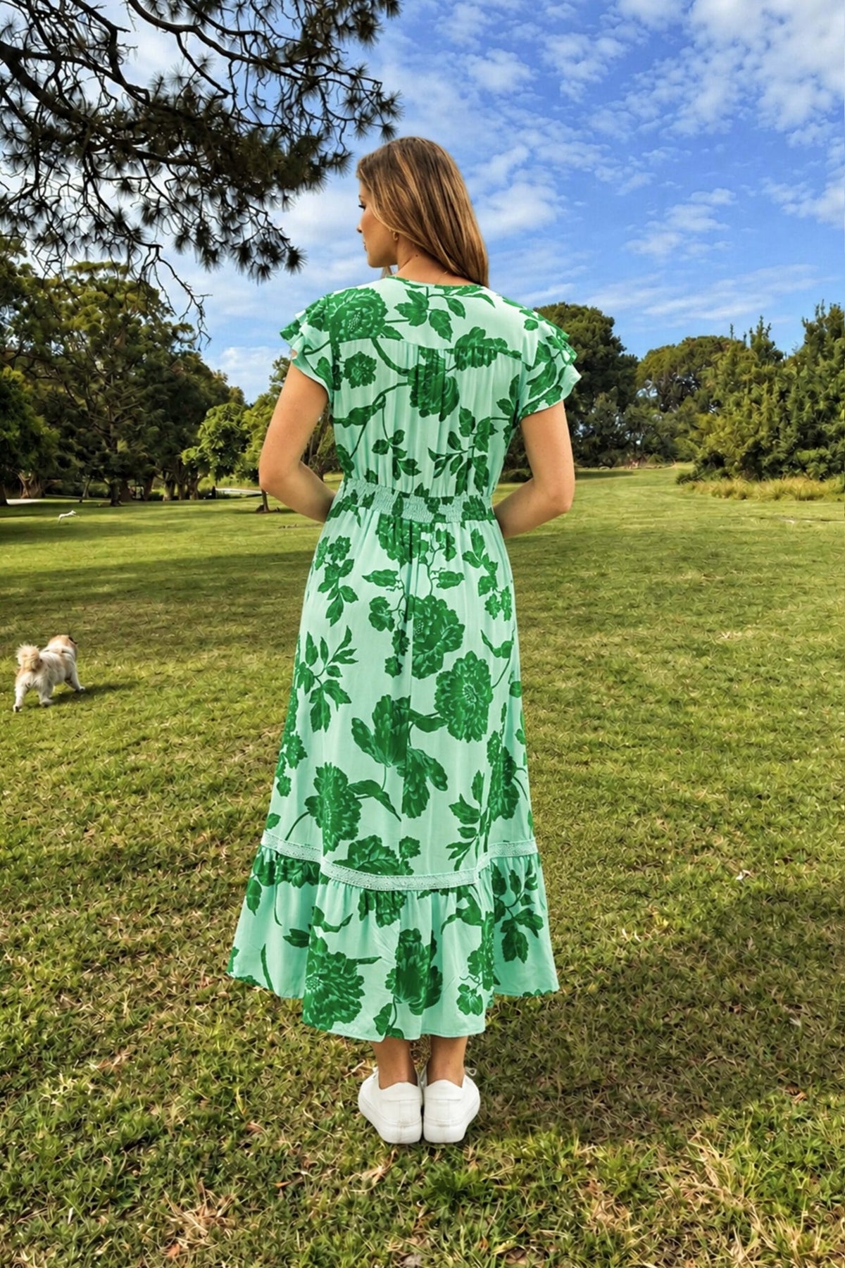 Boho Australia Boho Australia Emaan Midi Dress - Green Floral Boho Australia Emaan Midi Dress - Green Floral Splash Swimwear Dresses