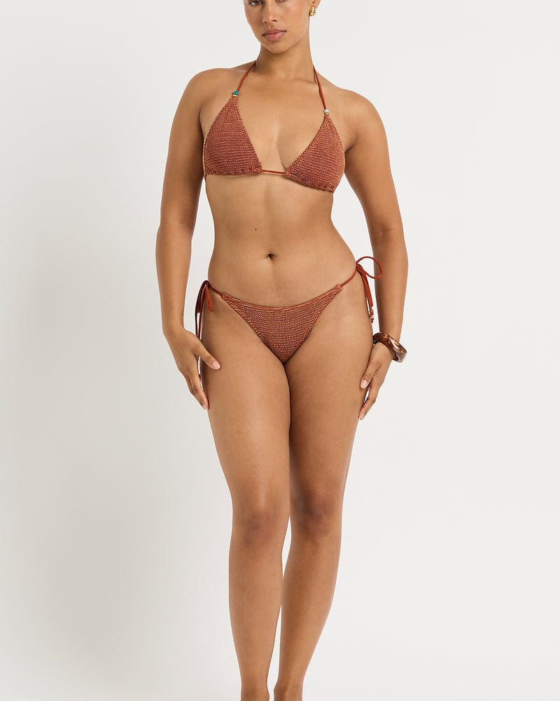 Bond Eye Bond Eye Beaded Ingrid Tri - Ginger Waffle Lurex BOUND875W Bond Eye Beaded Ingrid Tri - Ginger Waffle Lurex Splash Swimwear Bikini Bottoms Ginger / O/S 9347760768667