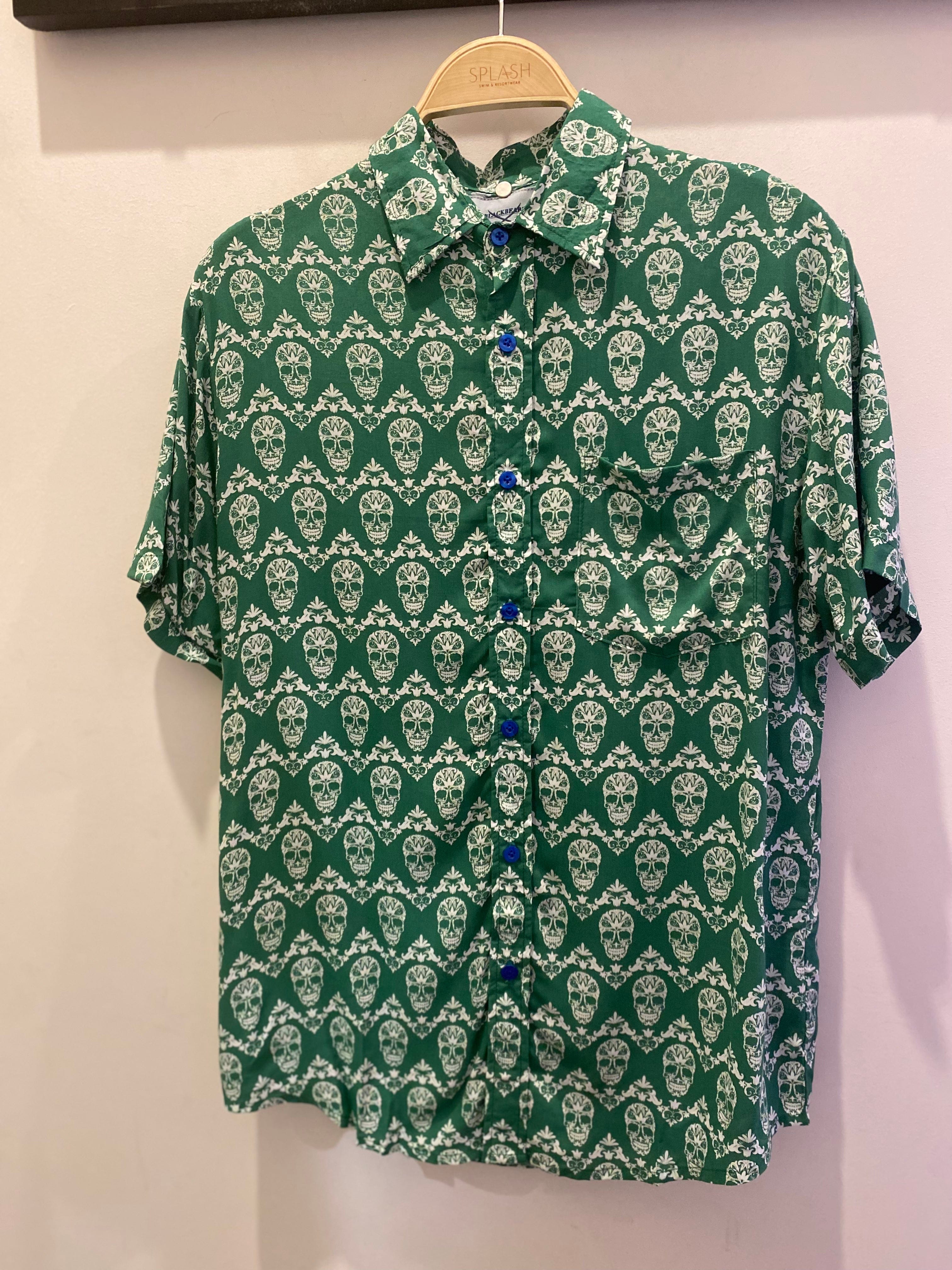 Bouton Bleu Men's Slim Fit Shirt - Reis Green Splash Swimwear Mens