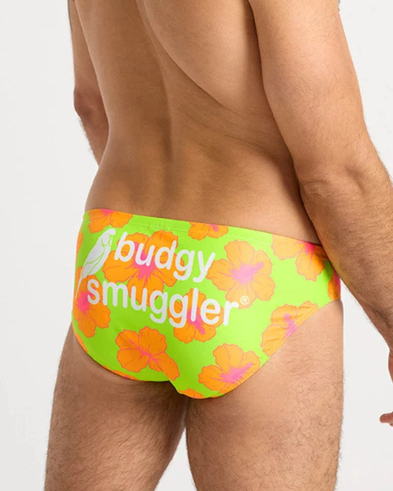 Budgy Smuggler Orange and Green Hibiscus Orange and Green Hibiscus Splash Swimwear