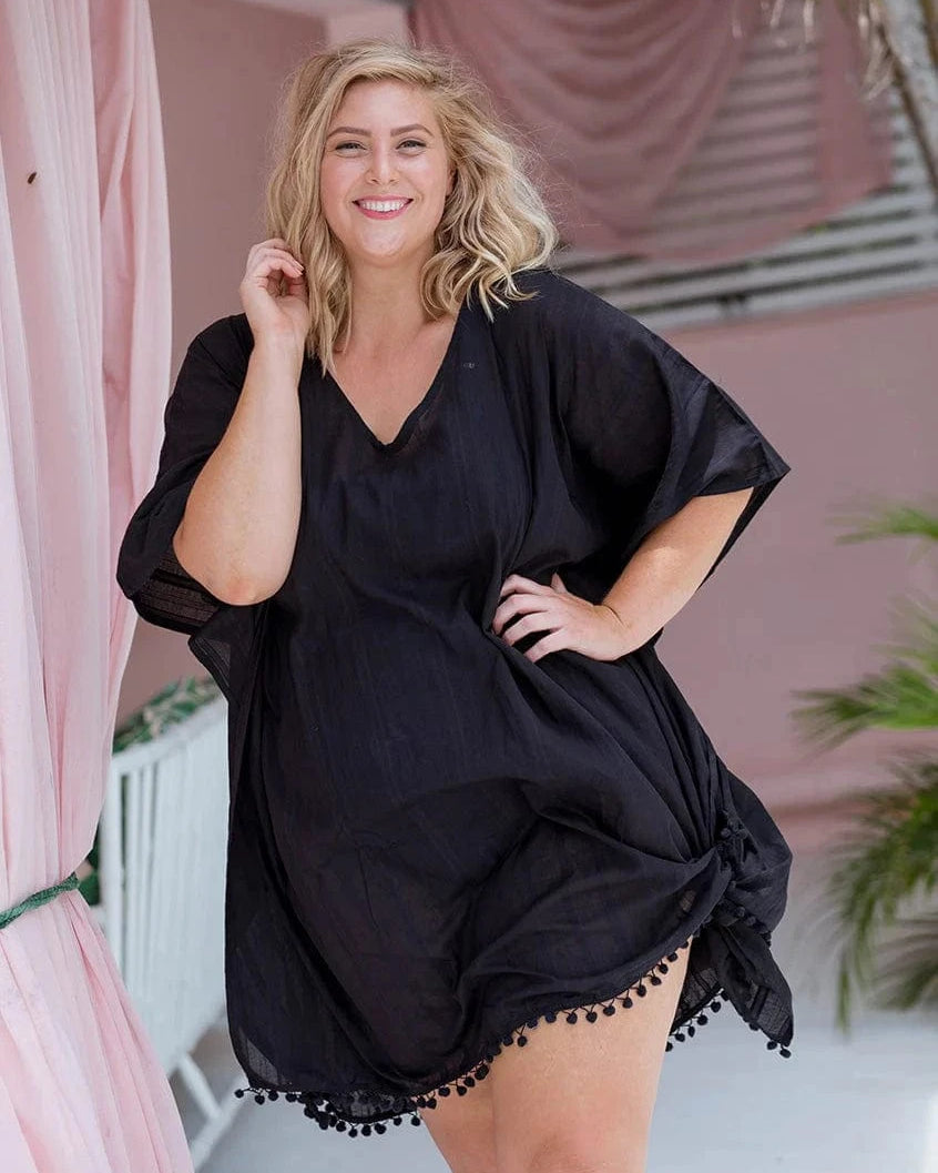 Capriosca Capriosca Cotton Kaftan CCK2200 Capriosca Cotton Kaftan Splash Swimwear Black / O/S 9351571025208