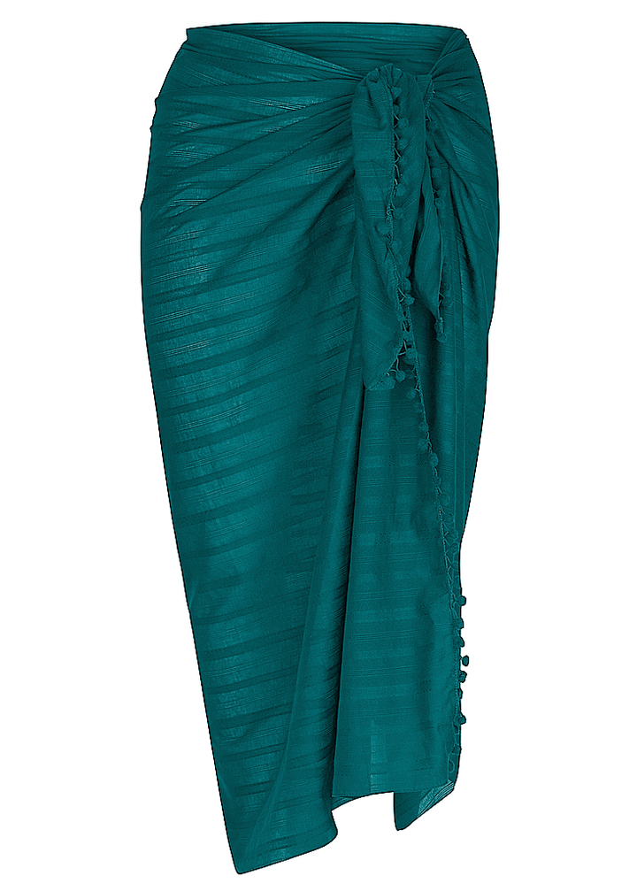 Capriosca Cotton Pom Pom Sarong CCS2108 Splash Swimwear Sarongs Deep Teal / O/S 9315171062562