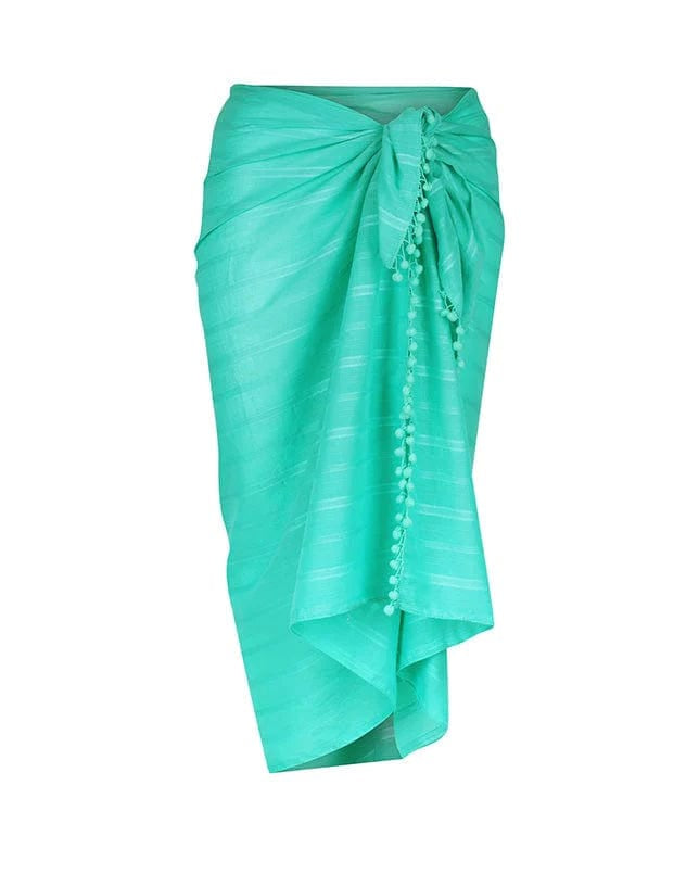 Capriosca Cotton Pom Pom Sarong CCS2113 Splash Swimwear Sarongs Jade / O/S 9351571061640