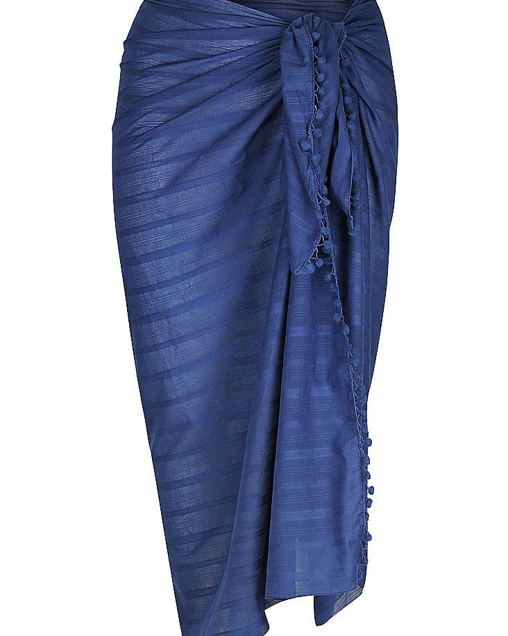 Capriosca Cotton Pom Pom Sarong CCS2102 Splash Swimwear Sarongs Navy / O/S 9351571007969