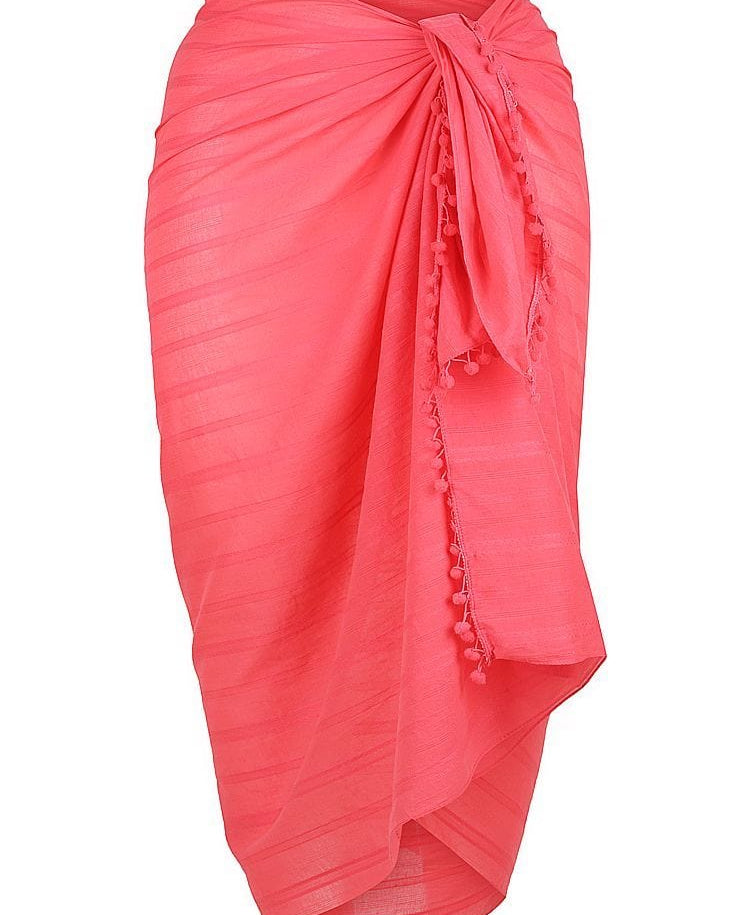 Capriosca Cotton Pom Pom Sarong CCS2110 Splash Swimwear Sarongs Pink / O/S 9351571048092